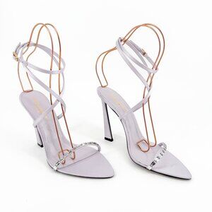 Saint Laurent Gippy Crystal Sandals EU 39.5 US 9.5 Lilac Purple Satin High Heels